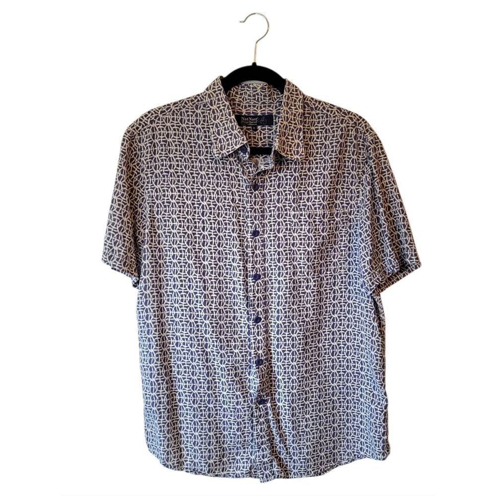 Nat Nast Men's Silk Blend Short Sleeve Woven Print Button-Up Shirt Size M